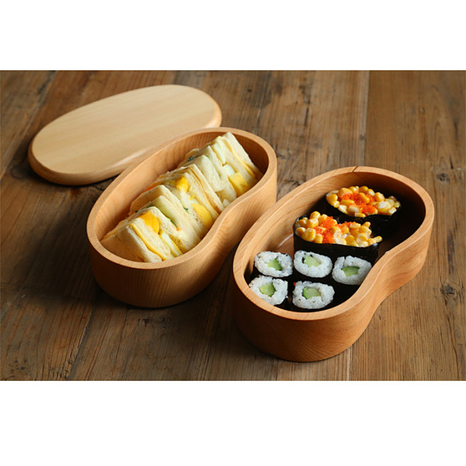 日式创意木质饭盒 长方形分格便当盒学生饭...