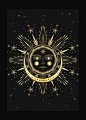 Sun Moon Affair art print in gold foil and black paper with stars and moon by Cocorrina
