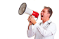Senior doctor shouting into a big megaphone