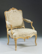 Giltwood Louis XV fauteuil (armchair) with neoclassical details  1765  (via Mallett Antiques): 