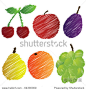 Collection of stylized vector hand drawn fruits
