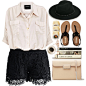 A fashion look from March 2015 featuring pink blouse, black elastic waist shorts and party shoes. Browse and shop related looks.