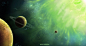 绿色科幻小行星银河系图片