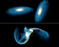 As galáxias podem “comer” umas as outras e evoluir ao longo do tempo. A vizinha da Via Láctea, Andrômeda, está atualmente “jantando” um dos seus satélites. Mais de uma dúzia de aglomerados de estrelas estão espalhadas por toda Andrômeda, os restos cósmico