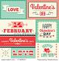 Set of hipster Valentine's Day typographic tags and labels in red and green with hearts and arrows. For greeting card, poster, menu, party invitation, social media, web banners, gift wrapping paper.