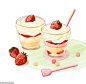 美食蛋糕草莓甜品饮料勺子碗碟可口设计海报