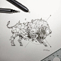 菲律宾画家 Kerby Rosanes 几何图形与动物融合插画Geometrica tattoo一半几何一半动物手绘图绵羊插画