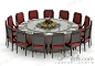 中式经典金属色台布圆形可旋转大型餐桌红色皮质餐椅桌椅组合