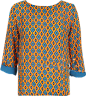 橘黄色复古几何印花圆领挽袖雪纺衫（多色）-最搭配