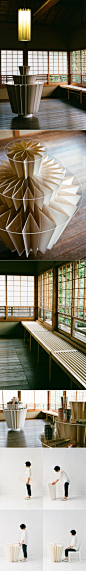 木智工坊：miso + s.o.n工作室为日本京都的一家传统纸品商店设计的室内，展示台和灯具都是用纸制作的。via：http://t.cn/zOyauhN