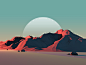 Low-Poly Mountain Landscape at Dusk with Moon LowPoly低面低多边形素材抽象平面设计艺术元素背景图片模板 low poly triangles