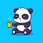 喝咖啡的熊猫，卡通矢量图插画矢量图素材