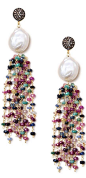 Multicolor Sapphire, Pearl & Champagne Diamond Tassel Earrings, ht