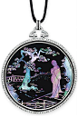 AN ART DECO DIAMOND, ENAMEL, ONYX AND MOTHER-OF-PEARL PENDANT NECKLACE, BY CARTIER, CIRCA 1925. Suspending an onyx disc pendant, with a mother-of-pearl inlaid scene depicting an Asian garden, within a calibré-cut onyx and an old-cut diamond surround, the 