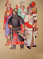 明代武士复原图。明代（1368年-1644年）的甲胄绝大多数是用钢铁制造的，技术十分先进，种类繁多。明代的武官制度是历史上最完备的，而军戎服饰的等级差别也最明显。明代军士服饰有一种胖袄，其制“长齐膝，窄袖，内实以棉花”，颜色所为红，所以又称“红胖袄”