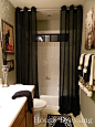 Floor-to-ceiling shower curtains...make a small bathroom feel more luxurious. love this.