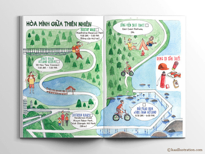 插画设计 新加坡旅行手册，水彩插画+手...