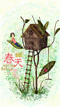 春天你好林间小屋小清新简约插画手机用图