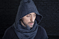 Men Hood Scarf,  Larp assassin hood, handmade wool scarf,  hood cowl, scarf with hood, infinity scarf, blue : This hood scarf is a unique design handmade item, crafted of finest 100% blue italian wool and insulated with a knitwear layer. Fabric softly cov