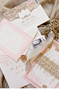 Elegant Ornate Wedding - Be inspired by Alice and Jason's ornate, romantic wedding in Napa, as seen in CeciStyle. #lace #gold #pink #custom #invitations #sparkle #wedding