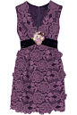 Anna Sui - Camilla velvet-trimmed crocheted lace mini dress : Plum crocheted lace, dark-purple velvet Concealed hook and zip fastening at back 100% polyester Dry clean