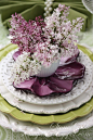 shades of green, the lilac gives the table a splash of color: 