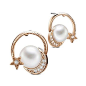SWEETIEE&reg Glittering 18K Gold Plated Stud Earrings, Micro Pave AAA Cubic Zirconia Star and Moon with Shell Pearl, GoldenPSize: about 14mm long, pearl: about 7mm in diameter; pPacking size: 53x53x37mm.