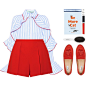 A fashion look from January 2018 featuring blue top, pleated shorts and tassel shoes. Browse and shop related looks.