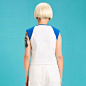 SARY HE 2013春夏 W1317蓝白撞色上衣 原创 设计 新款
