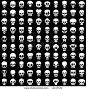 stock vector : one hundred different skulls on black background