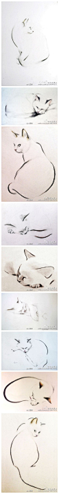 【猫的姿态】一组画家Kellas Campbell的作品。慵懒，寥寥几笔，却出神入化！真正的简笔画，学起来吧！