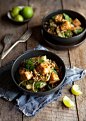 soba noodle and vegetable stir fry with peanut crusted tofu