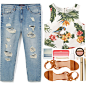A fashion look from August 2016 featuring white crop top, distressed jeans and strap sandals. Browse and shop related looks.