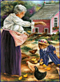 Grandma Feeding The Chickens ~ Paula Vaughan 