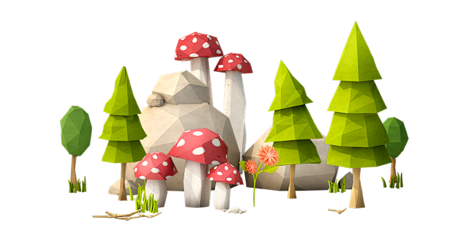 卡通三维C4D蘑菇房森林童话场景免抠PN...