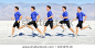 Running man - runner in speed showing sprinting motion. Male sport athlete sprinter composite in beautiful nature landscape. Fit fitness model in fast sprint run in desert outdoor.