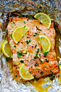 Honey Garlic Butter Salmon - easy and quick baked salmon dinner that takes only 10 minutes active time and 15 minutes in the oven. Foil-wrapped baking means there is no dish to wash | rasamalaysia.com