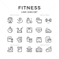 设置行健身——人造物体对象的图标Set Line Icons of Fitness - Man-made objects Objects袋、计算、日记、饮食、运动、健身、食物、健身房、卫生、健康,心,图标,kettlebell,行,爱米,肌肉,营养,轮廓,跑步、规模、集,鞋,短裤,运动鞋,运动,秒表,跟踪器,水,重量 bag, calculation, diary, diet, exercise, fitness, food, gym, health, healthy, heart, icon, kett