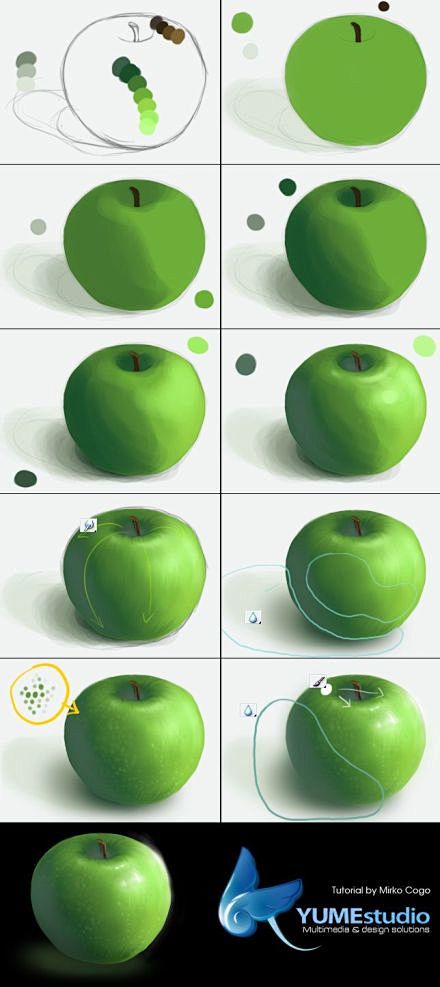 画一个青苹果的步骤~【michan · ...