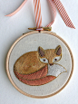 Metalwork Embroidery Fox Kit : In this kit you can make a cute Fox design, embroidered in 3 Metalwork techniques over 3 layers of felt padding.  The Fox is worked in