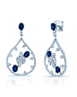 2.50 TCW Sapphire And Diamond Cascade Tear Drop Dangling Earrings 14k White Gold