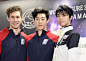 Nathan Chen of the United States poses for a photo after placing first in the short program at the world figure skating championships at Saitama...