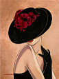  美国著名女画家Lorraine Dell Wood的插画 ——《优雅女士》●••°‿✿⁀ Hats ‿✿⁀°••● 