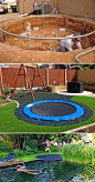 Build a sunken trampoline which is more safer than a regular one.: 