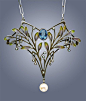 LEVINGER & BISSINGER Jugendstil Pendant Silver Plique-à-jour Pearl Marks: 'HL' monogram '900' & 'Depose' German, c.1900: 