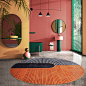 千鸟格橙色圆形镜子地毯现代简约轻奢网红地垫服装店衣帽间床边毯-淘宝网