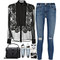 A fashion look from September 2016 featuring long sleeve lace top, distressed skinny jeans and metallic flats. Browse and shop related looks.