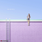 俏皮美女 紫色墙壁 攀登长梯 清新海报PSD16广告海报素材下载-优图-UPPSD