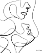 Portrait of women's faces and lips drawn in a single line.