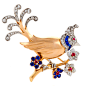 Mauboussin Diamond and Gem Set Stylized Mid-Century Bird Brooch